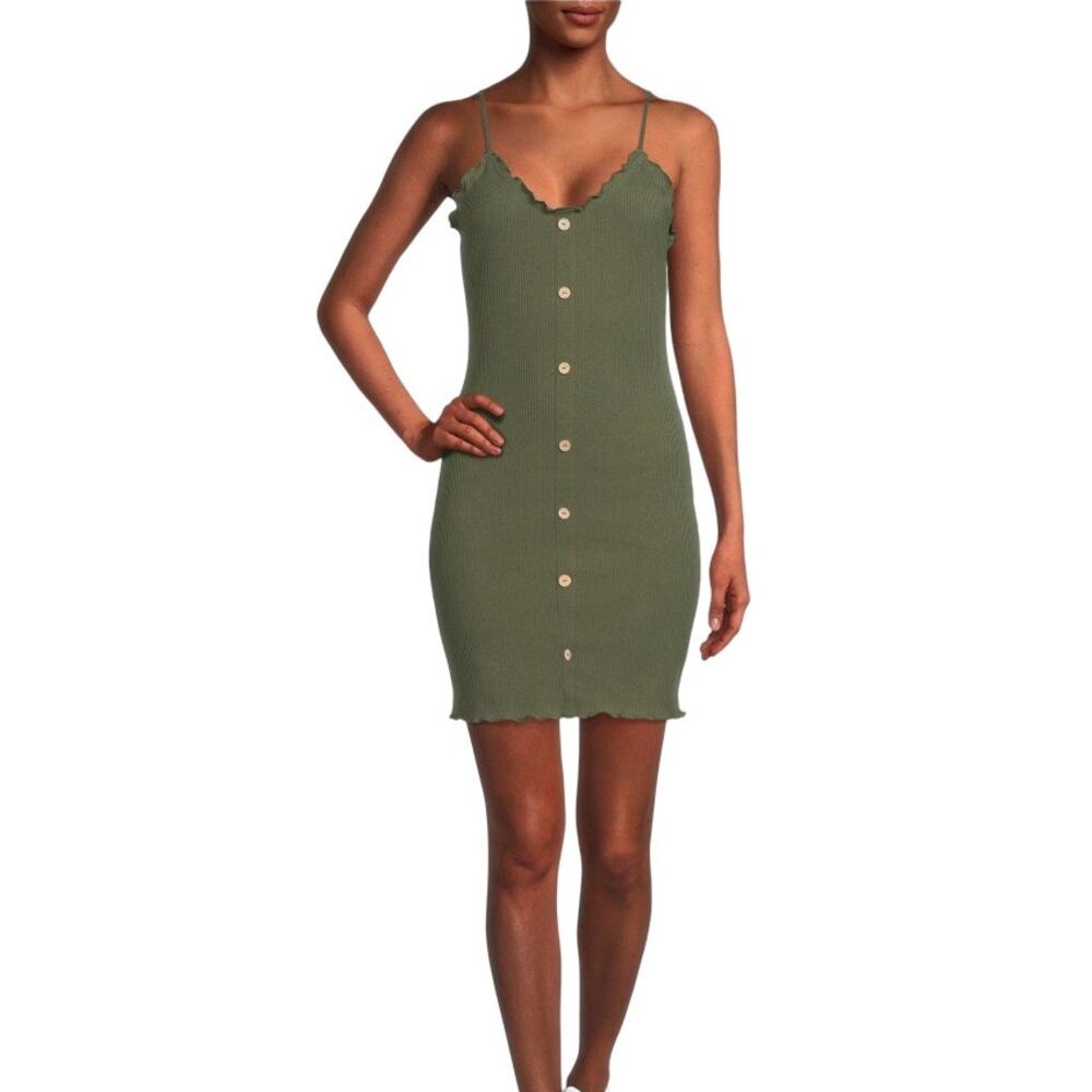 No Boundaries Juniors' Green Button Front Rib Strap Dress Size XS
